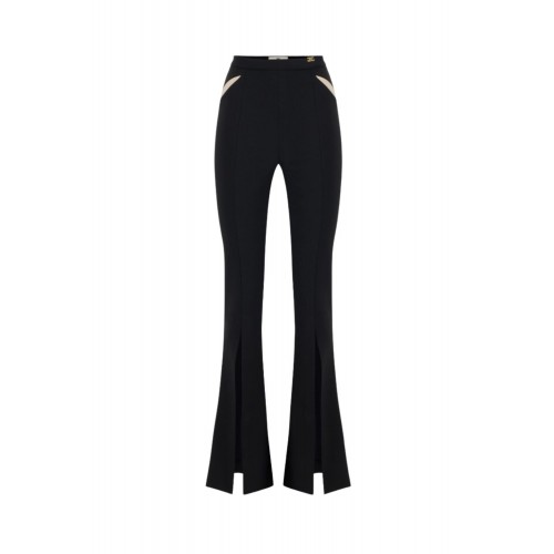 ELISABETTA FRANCHI, Trousers in lightweight crêpe fabric with cut-outs and slits, Negru