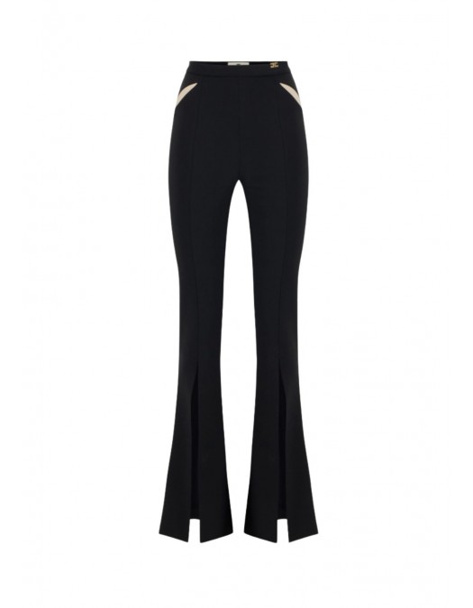 ELISABETTA FRANCHI, Trousers in lightweight crêpe fabric with cut-outs and slits, Negru - PA15961E2685
