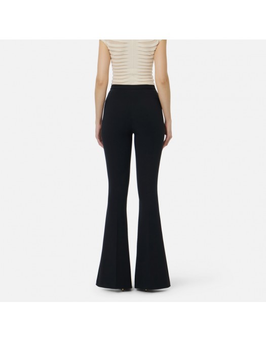 ELISABETTA FRANCHI, Trousers in lightweight crêpe fabric with cut-outs and slits, Negru - PA15961E2685