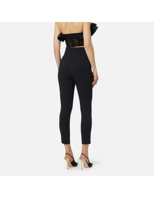 Pantaloni ELISABETTA FRANCHI, Trousers in double layer stretch crêpe fabric with logo details - PA16361E2110