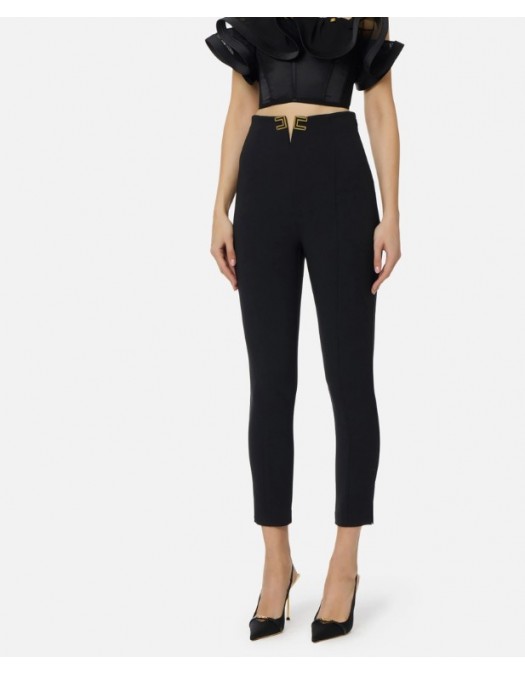 Pantaloni ELISABETTA FRANCHI, Trousers in double layer stretch crêpe fabric with logo details - PA16361E2110