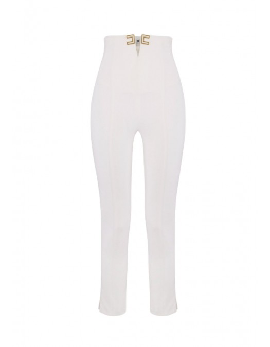 Pantaloni ELISABETTA FRANCHI,Trousers in double layer stretch crêpe fabric with logo details - PA16361E2360