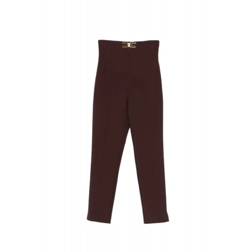 Pantaloni ELISABETTA FRANCHI, double layer stretch crêpe fabric with logo details, Maro