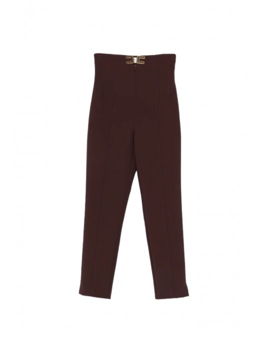 Pantaloni ELISABETTA FRANCHI, double layer stretch crêpe fabric with logo details, Maro - PA16361E2644