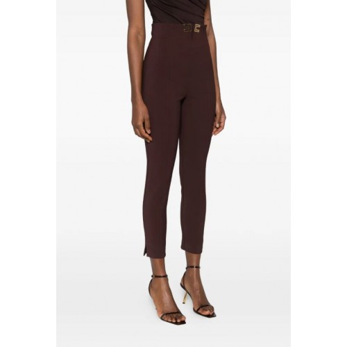 Pantaloni ELISABETTA FRANCHI, double layer stretch crêpe fabric with logo details, Maro
