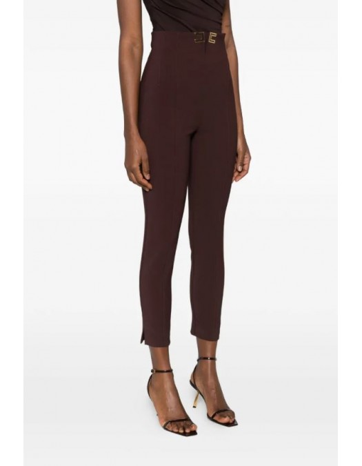 Pantaloni ELISABETTA FRANCHI, double layer stretch crêpe fabric with logo details, Maro - PA16361E2644