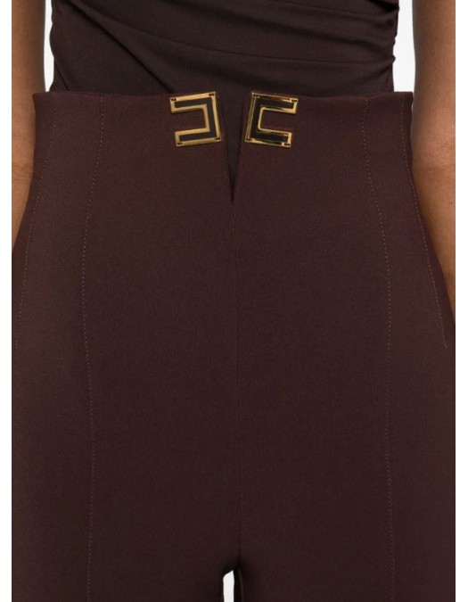 Pantaloni ELISABETTA FRANCHI, double layer stretch crêpe fabric with logo details, Maro - PA16361E2644
