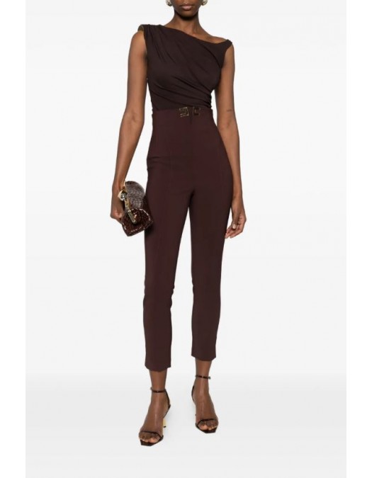 Pantaloni ELISABETTA FRANCHI, double layer stretch crêpe fabric with logo details, Maro - PA16361E2644