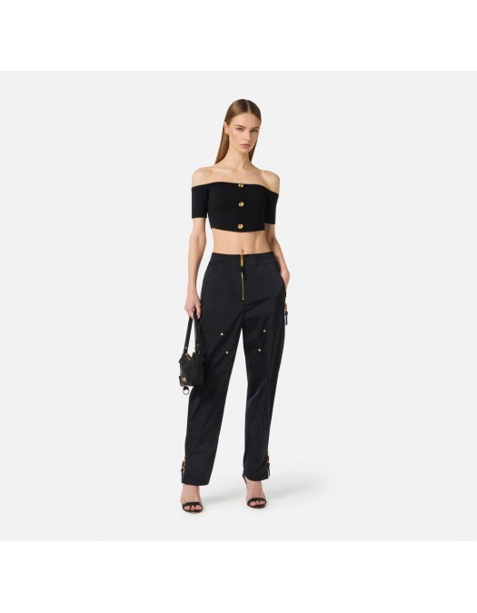 Pantaloni ELISABETTA FRANCHI,  voile fabric, Negru - PA16461E2110