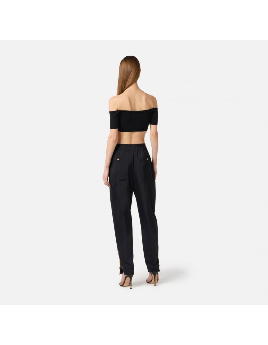 Pantaloni ELISABETTA FRANCHI,  voile fabric, Negru - PA16461E2110
