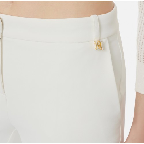 Pantaloni ELISABETTA FRANCHI, lightweight crêpe fabric with logo charm, alb