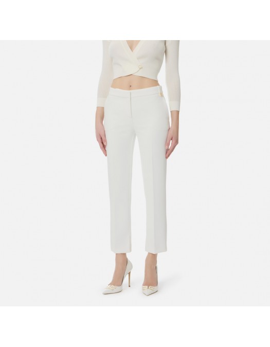 Pantaloni ELISABETTA FRANCHI, lightweight crêpe fabric with logo charm, alb - PA16661E2360