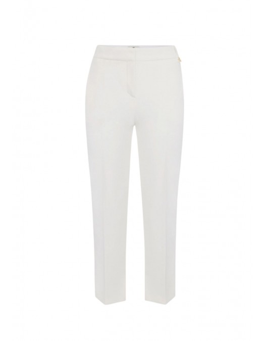Pantaloni ELISABETTA FRANCHI, lightweight crêpe fabric with logo charm, alb - PA16661E2360