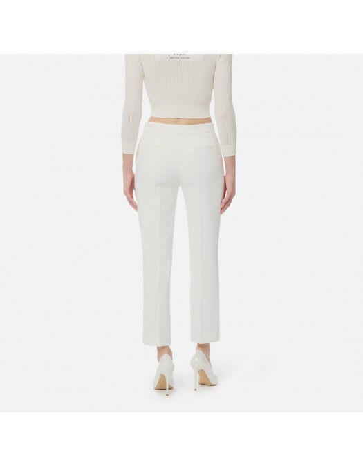 Pantaloni ELISABETTA FRANCHI, lightweight crêpe fabric with logo charm, alb - PA16661E2360