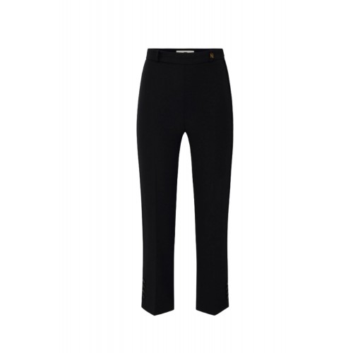 Pantaloni ELISABETTA FRANCHI, Trousers in double layer stretch crêpe fabric with logo charm, Negru