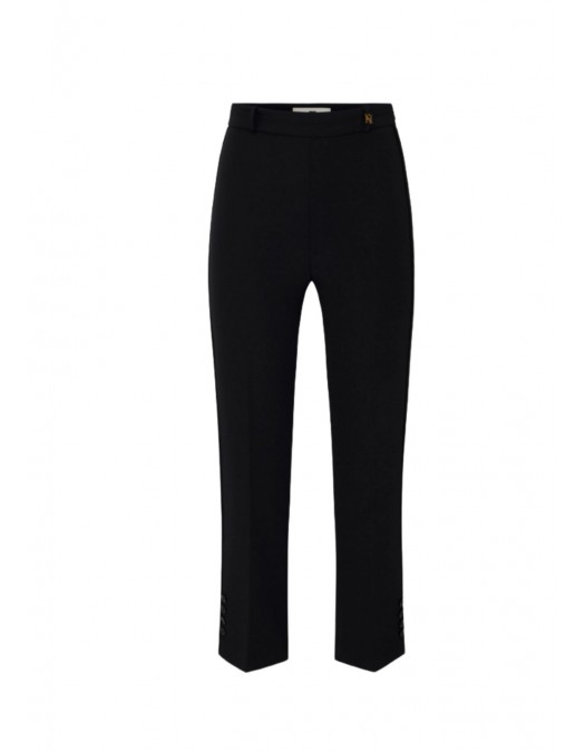 Pantaloni ELISABETTA FRANCHI, Trousers in double layer stretch crêpe fabric with logo charm, Negru - PA16861E2110