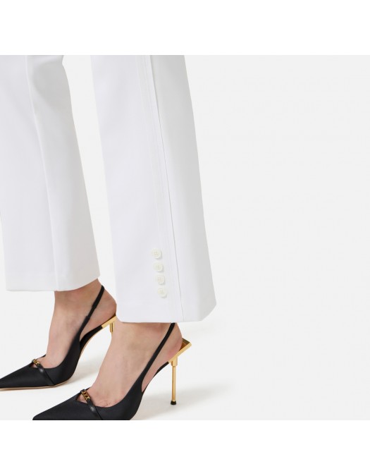 Pantaloni ELISABETTA FRANCHI, Trousers in double layer stretch crêpe fabric with logo charm, Alb - PA16861E2360
