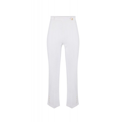 Pantaloni ELISABETTA FRANCHI, Trousers in double layer stretch crêpe fabric with logo charm, Alb