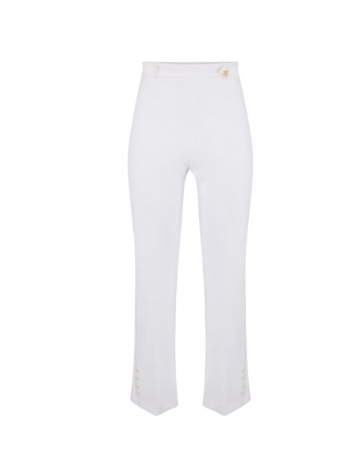 Pantaloni ELISABETTA FRANCHI, Trousers in double layer stretch crêpe fabric with logo charm, Alb - PA16861E2360