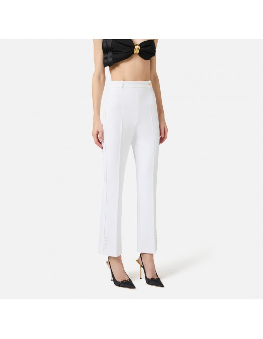 Pantaloni ELISABETTA FRANCHI, Trousers in double layer stretch crêpe fabric with logo charm, Alb - PA16861E2360