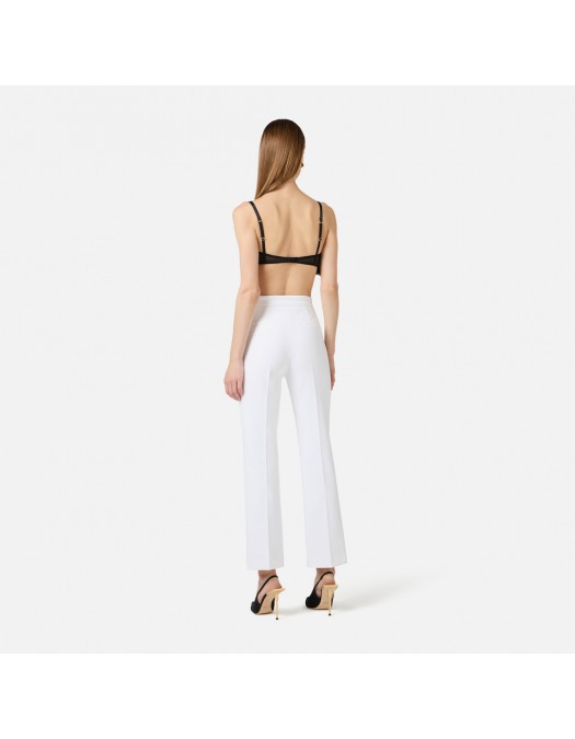 Pantaloni ELISABETTA FRANCHI, Trousers in double layer stretch crêpe fabric with logo charm, Alb - PA16861E2360