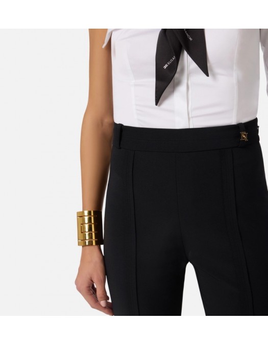Pantaloni ELISABETTA FRANCHI, Trousers in double layer stretch crêpe fabric with logo charm - PA16961E2110