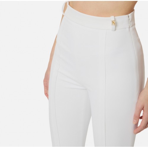 Pantaloni ELISABETTA FRANCHI, double layer stretch crêpe fabric with logo charm, Alb