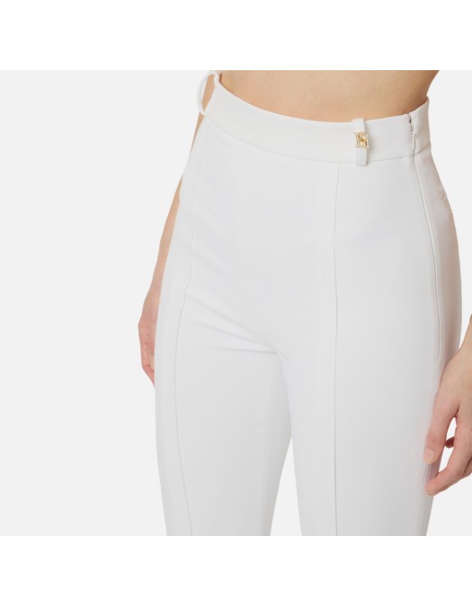 Pantaloni ELISABETTA FRANCHI, double layer stretch crêpe fabric with logo charm, Alb - PA16961E2360