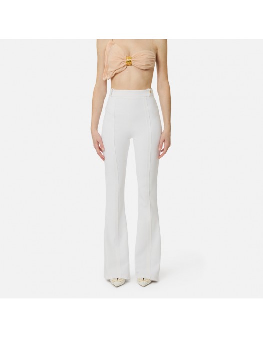 Pantaloni ELISABETTA FRANCHI, double layer stretch crêpe fabric with logo charm, Alb - PA16961E2360