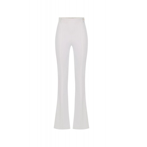 Pantaloni ELISABETTA FRANCHI, double layer stretch crêpe fabric with logo charm, Alb