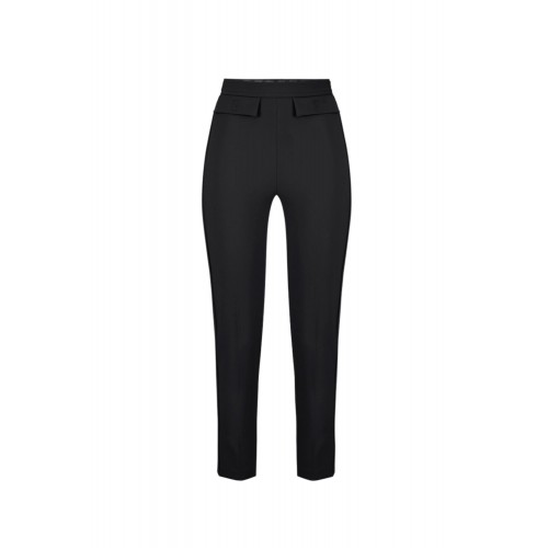 Pantaloni ELISABETTA FRANCHI, double layer stretch crêpe fabric with embroidered logo, Negru