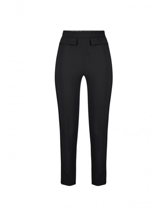 Pantaloni ELISABETTA FRANCHI, double layer stretch crêpe fabric with embroidered logo, Negru - PA17061E2110