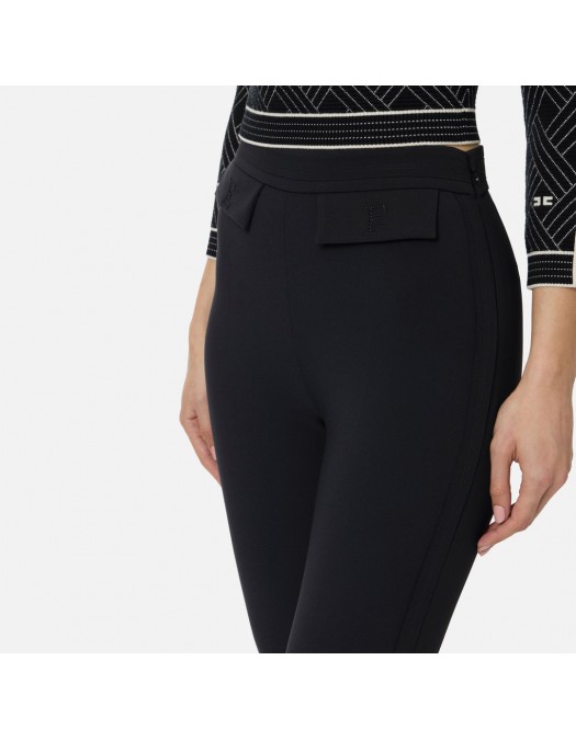 Pantaloni ELISABETTA FRANCHI, double layer stretch crêpe fabric with embroidered logo, Negru - PA17061E2110