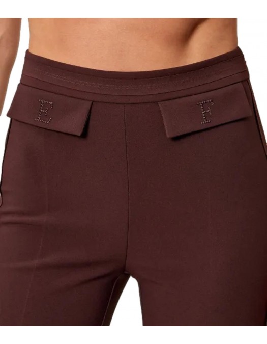 Pantaloni ELISABETTA FRANCHI, double layer stretch crêpe fabric with embroidered logo, Maro - PA17061E2644