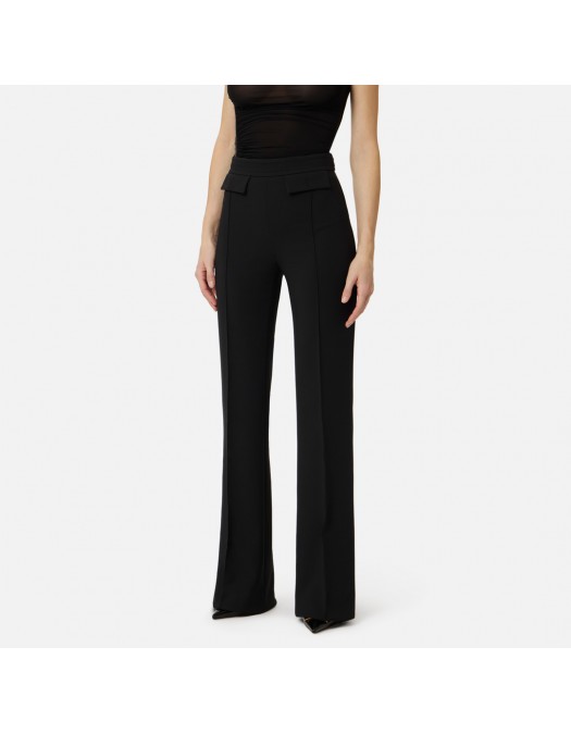 Pantaloni ELISABETTA FRANCHI, double layer stretch crêpe fabric with embroidered logo, Negru - PA17161E2110