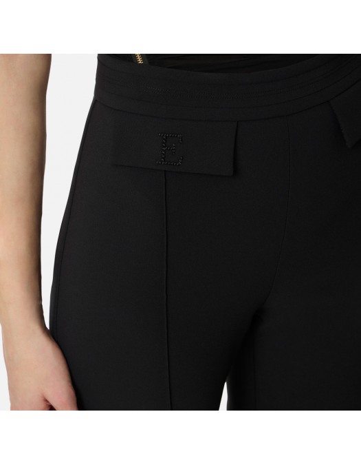 Pantaloni ELISABETTA FRANCHI, double layer stretch crêpe fabric with embroidered logo, Negru - PA17161E2110