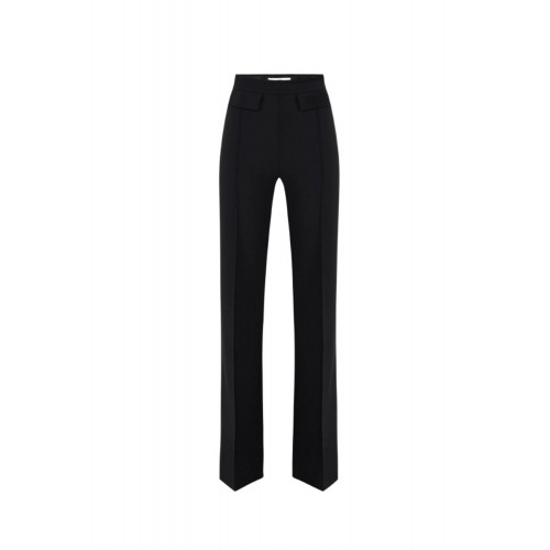 Pantaloni ELISABETTA FRANCHI, double layer stretch crêpe fabric with embroidered logo, Negru