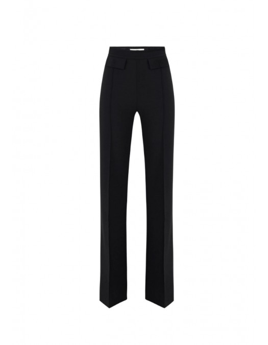 Pantaloni ELISABETTA FRANCHI, double layer stretch crêpe fabric with embroidered logo, Negru - PA17161E2110