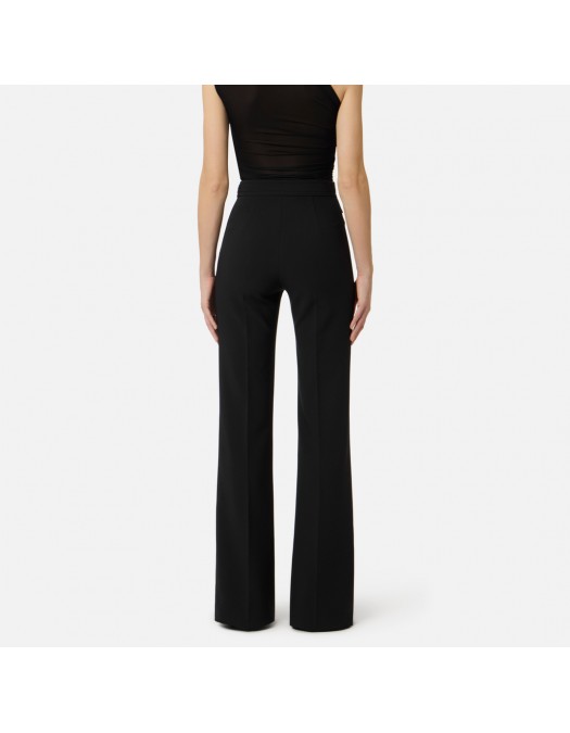 Pantaloni ELISABETTA FRANCHI, double layer stretch crêpe fabric with embroidered logo, Negru - PA17161E2110