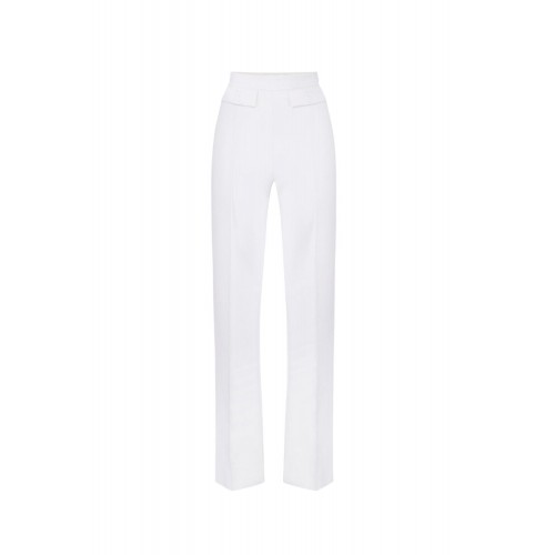 Pantaloni ELISABETTA FRANCHI, double layer stretch crêpe fabric with embroidered logo, Alb