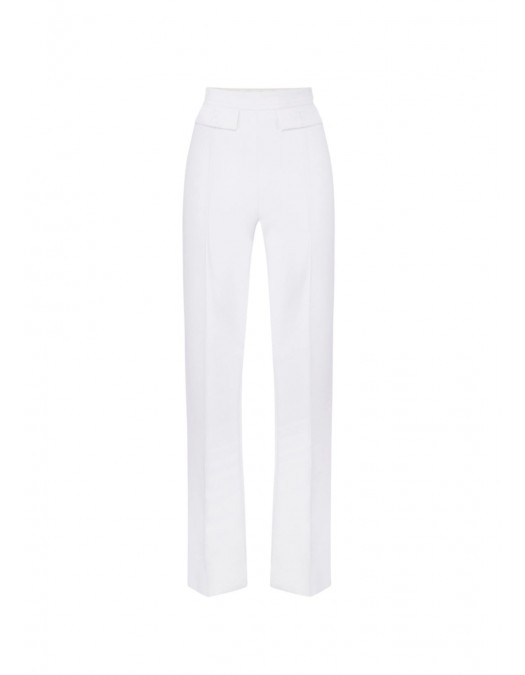Pantaloni ELISABETTA FRANCHI, double layer stretch crêpe fabric with embroidered logo, Alb - PA17161E2360