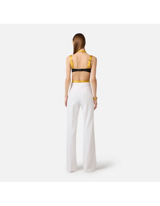 Pantaloni ELISABETTA FRANCHI, double layer stretch crêpe fabric with embroidered logo, Alb - PA17161E2360