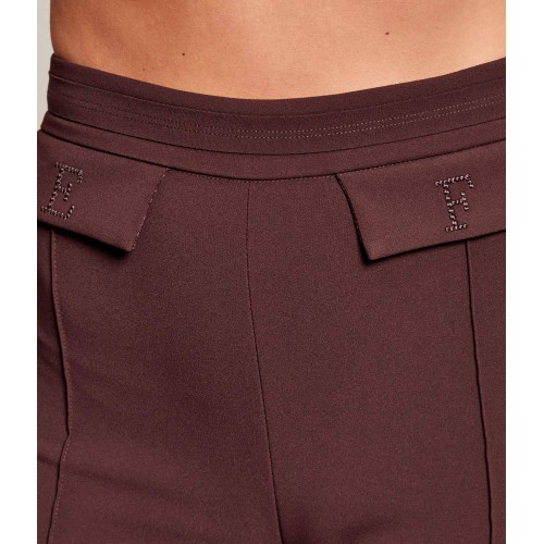 Pantaloni ELISABETTA FRANCHI, double layer stretch crêpe fabric with embroidered logo, Maro