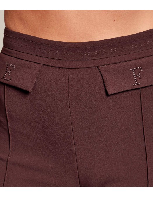Pantaloni ELISABETTA FRANCHI, double layer stretch crêpe fabric with embroidered logo, Maro - PA17161E2644