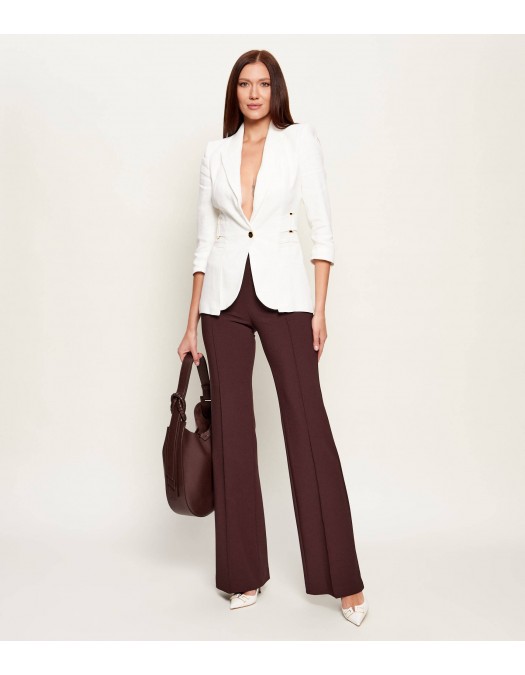 Pantaloni ELISABETTA FRANCHI, double layer stretch crêpe fabric with embroidered logo, Maro - PA17161E2644
