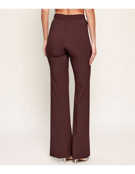 Pantaloni ELISABETTA FRANCHI, double layer stretch crêpe fabric with embroidered logo, Maro - PA17161E2644