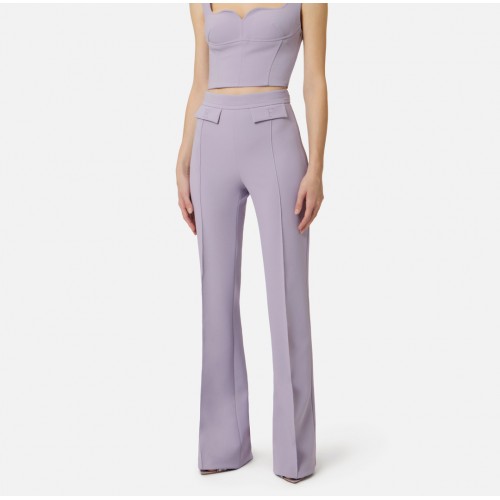 Pantaloni ELISABETTA FRANCHI, double layer stretch crêpe fabric with embroidered logo, Lila