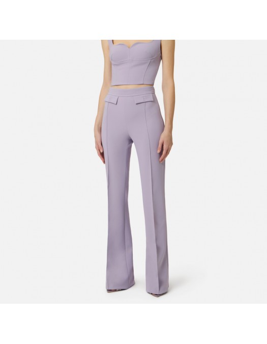 Pantaloni ELISABETTA FRANCHI, double layer stretch crêpe fabric with embroidered logo, Lila - PA17161E2EV7