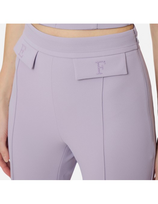 Pantaloni ELISABETTA FRANCHI, double layer stretch crêpe fabric with embroidered logo, Lila - PA17161E2EV7