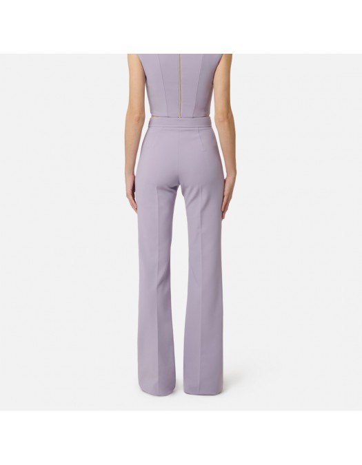 Pantaloni ELISABETTA FRANCHI, double layer stretch crêpe fabric with embroidered logo, Lila - PA17161E2EV7